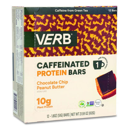 Caffeinated Protein Bar, Chocolate Chip Peanut Butter, 1.8 oz Bar, 12/Box