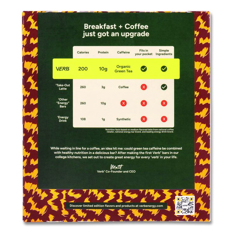 Caffeinated Protein Bar, Chocolate Chip Peanut Butter, 1.8 oz Bar, 12/Box
