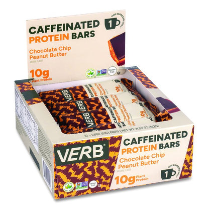Caffeinated Protein Bar, Chocolate Chip Peanut Butter, 1.8 oz Bar, 12/Box