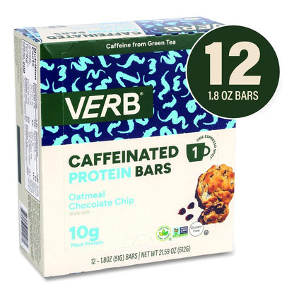 Caffeinated Protein Bar, Oatmeal Chocolate Chip, 1.8 oz Bar, 12/Box