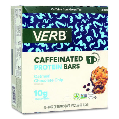 Caffeinated Protein Bar, Oatmeal Chocolate Chip, 1.8 oz Bar, 12/Box