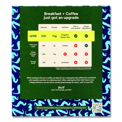 Caffeinated Protein Bar, Oatmeal Chocolate Chip, 1.8 oz Bar, 12/Box