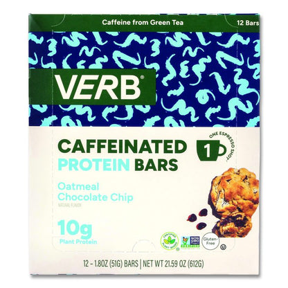 Caffeinated Protein Bar, Oatmeal Chocolate Chip, 1.8 oz Bar, 12/Box