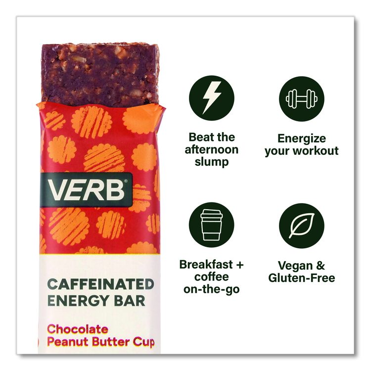 Caffeinated Energy Bar, Chocolate Peanut Butter Cup, 0.92 oz Bar, 16/Box