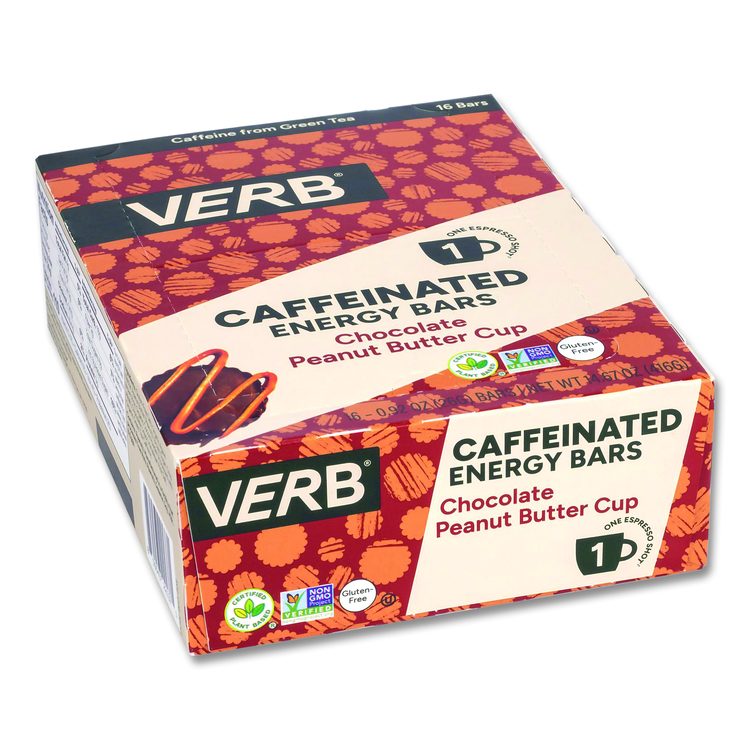 Caffeinated Energy Bar, Chocolate Peanut Butter Cup, 0.92 oz Bar, 16/Box