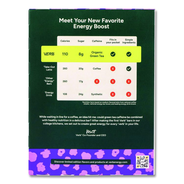 Caffeinated Energy Bar, Chocolate Chip Cookie Dough, 0.92 oz Bar, 16/Box