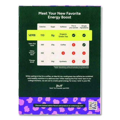 Caffeinated Energy Bar, Chocolate Chip Cookie Dough, 0.92 oz Bar, 16/Box