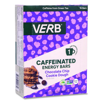 Caffeinated Energy Bar, Chocolate Chip Cookie Dough, 0.92 oz Bar, 16/Box
