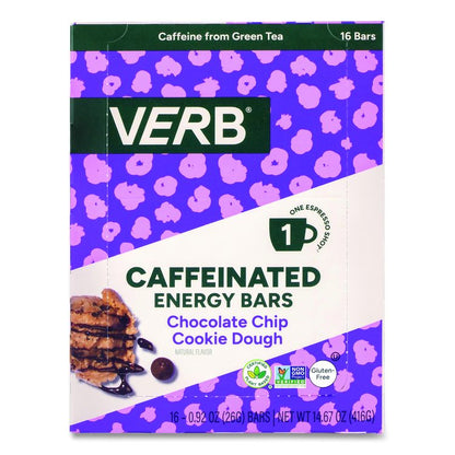 Caffeinated Energy Bar, Chocolate Chip Cookie Dough, 0.92 oz Bar, 16/Box