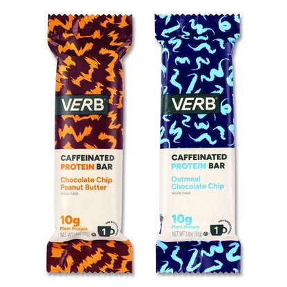 Caffeinated Protein Bar, Chocolate Chip Peanut Butter and Oatmeal Chocolate Chip, 1.8 oz Bar, 24/Box