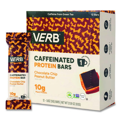 Caffeinated Protein Bar, Chocolate Chip Peanut Butter and Oatmeal Chocolate Chip, 1.8 oz Bar, 24/Box