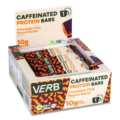 Caffeinated Protein Bar, Chocolate Chip Peanut Butter and Oatmeal Chocolate Chip, 1.8 oz Bar, 24/Box