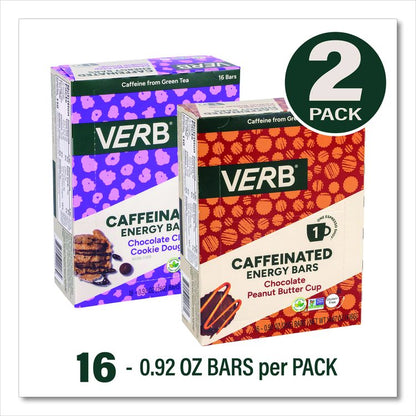 Caffeinated Energy Bar, Chocolate Peanut Butter Cup and Chocolate Chip Cookie Dough, 0.92  oz Bar, 32/Box