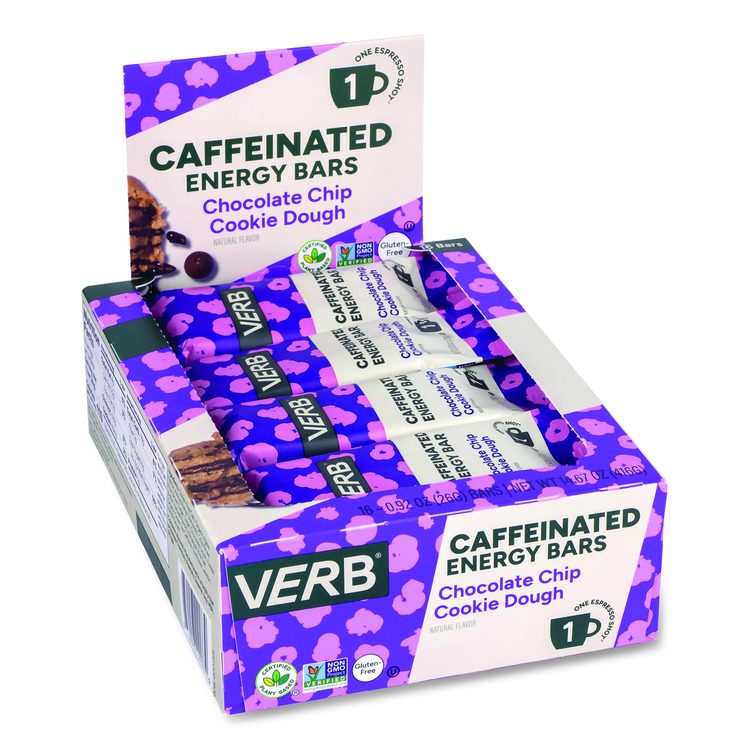 Caffeinated Energy Bar, Chocolate Peanut Butter Cup and Chocolate Chip Cookie Dough, 0.92  oz Bar, 32/Box