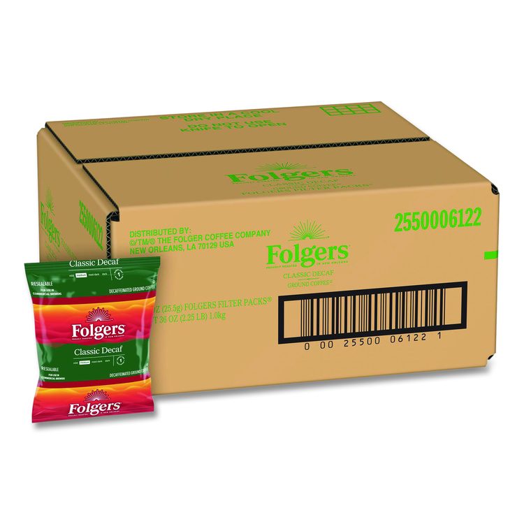 Coffee Filter Packs, Decaffeinated Classic Roast, 9/10oz, 10/Pack, 4 Packs/Carton