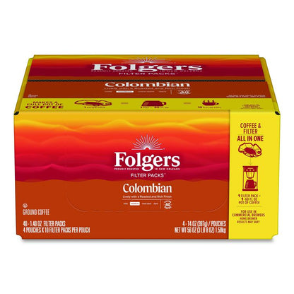 Coffee Filter Packs, 100% Colombian, 1.4 oz Pack, 40/Carton