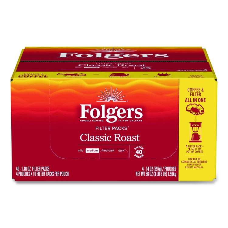 Coffee Filter Packs, Classic Roast, 1.4 oz Pack, 40/Carton