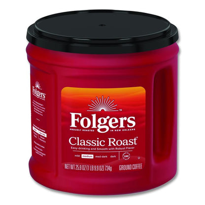Coffee, Classic Roast, Ground, 25.9 oz Canister, 6/Carton