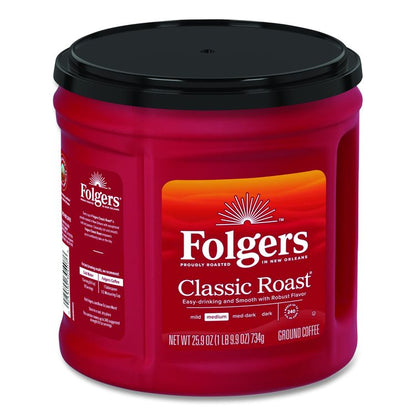 Coffee, Classic Roast, Ground, 25.9 oz Canister, 6/Carton