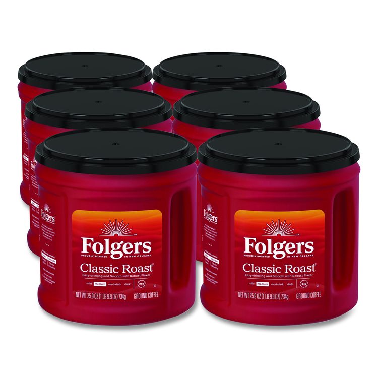 Coffee, Classic Roast, Ground, 25.9 oz Canister, 6/Carton