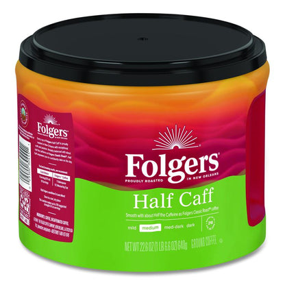 Half Caff Ground Coffee, 22.6 oz Canister, 6/Carton