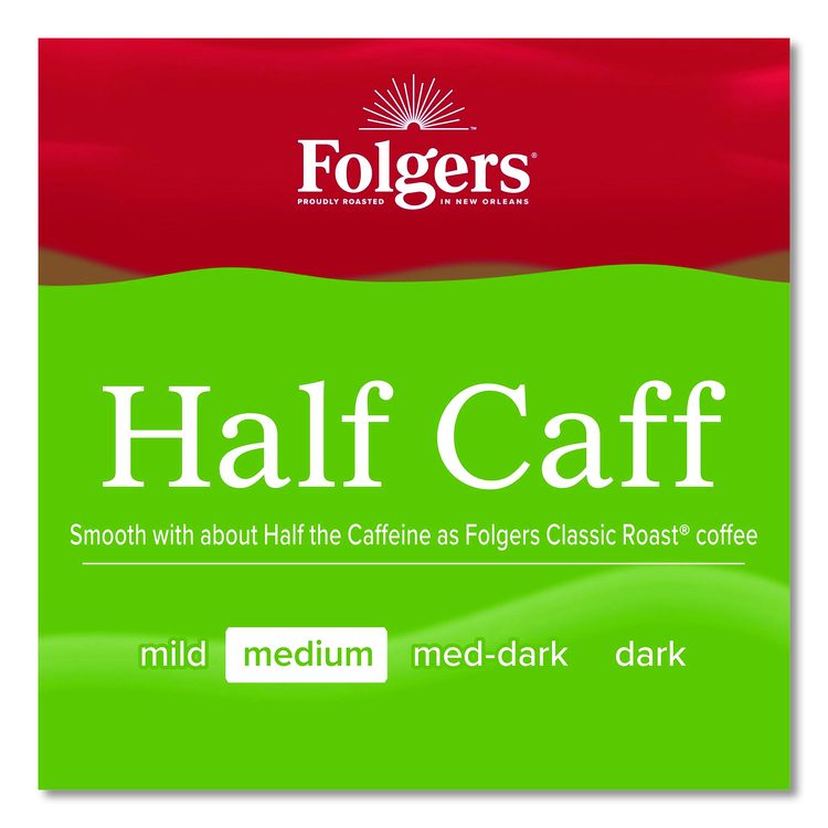 Half Caff Ground Coffee, 22.6 oz Canister, 6/Carton