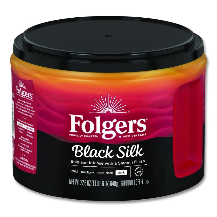 Black Silk Ground Coffee, Black 22.6 oz Canister, 6/Carton