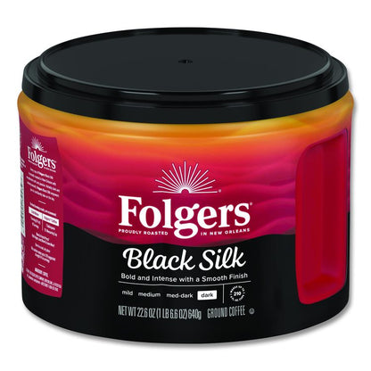 Black Silk Ground Coffee, Black 22.6 oz Canister, 6/Carton