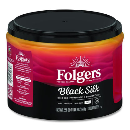 Black Silk Ground Coffee, Black 22.6 oz Canister, 6/Carton