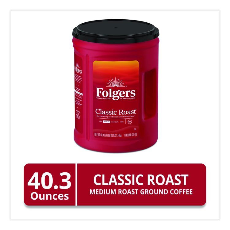 Classic Roast Ground Coffee, 40.3 oz Canister, 6/Carton