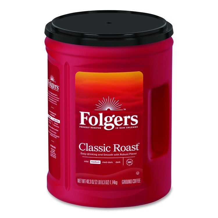 Classic Roast Ground Coffee, 40.3 oz Canister, 6/Carton