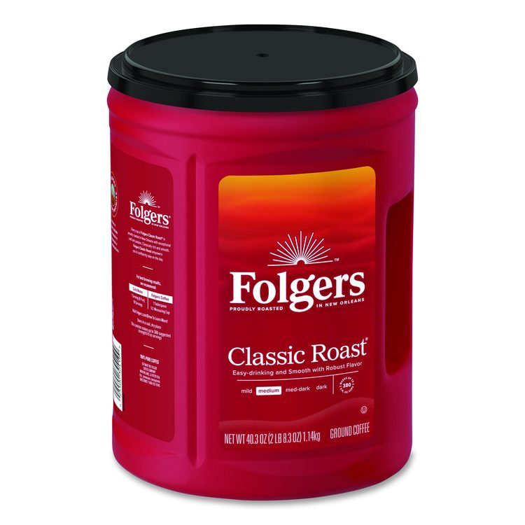 Classic Roast Ground Coffee, 40.3 oz Canister, 6/Carton
