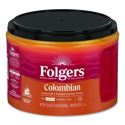 100% Colombian Coffee, 22.6 oz Canister, 6/Carton
