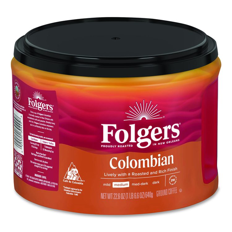 100% Colombian Coffee, 22.6 oz Canister, 6/Carton