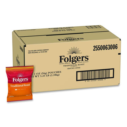 Traditional Roast Ground Coffee Fraction Packs, Traditional Roast, 2 oz, 42/Carton