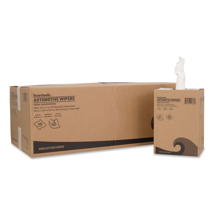 Automotive Shop Towels, 10.63 x 20.47, Unscented, White, 200/Box, 8 Boxes/Carton