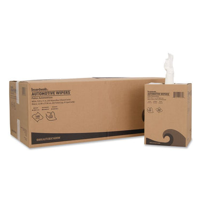 Automotive Shop Towels, 10.63 x 20.47, Unscented, White, 200/Box, 8 Boxes/Carton