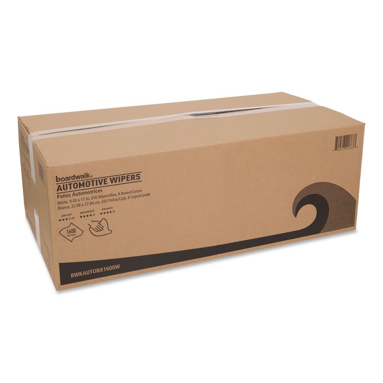 Automotive Shop Towels, 10.63 x 20.47, Unscented, White, 200/Box, 8 Boxes/Carton