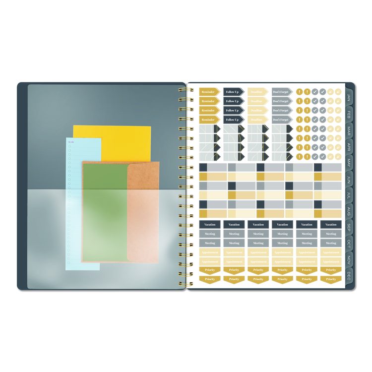 Hera Weekly Monthly Planner, Wavy Lines, 11 x 8.5, Black/Gold Cover, 12-Month (Jan to Dec): 2026