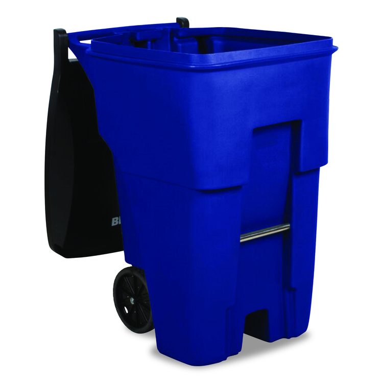 Square Brute Rollout Container, 95 gal, Resin, Blue