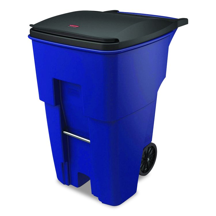 Square Brute Rollout Container, 95 gal, Resin, Blue