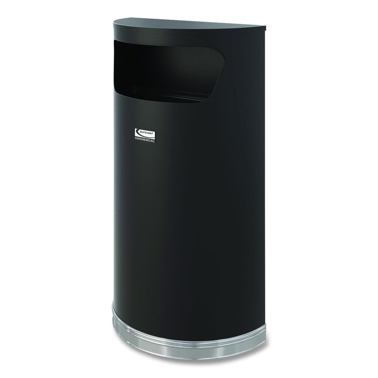 Half Round Metal Trash Can, 9 gal, Steel, Black