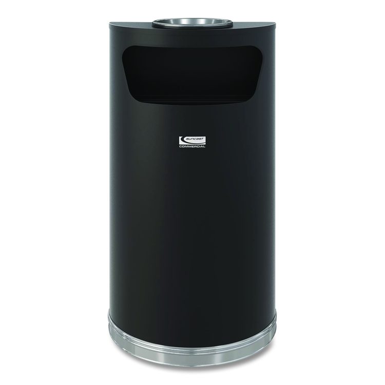 Half Round Metal Trash Can with Ashtray, 9 gal, Steel, Black