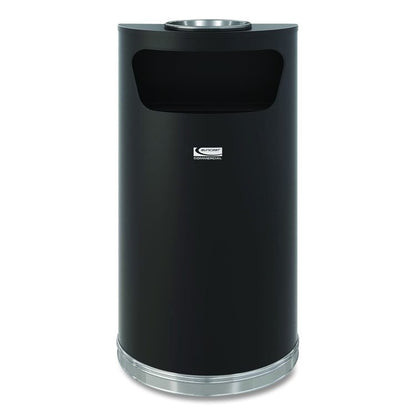 Half Round Metal Trash Can with Ashtray, 9 gal, Steel, Black