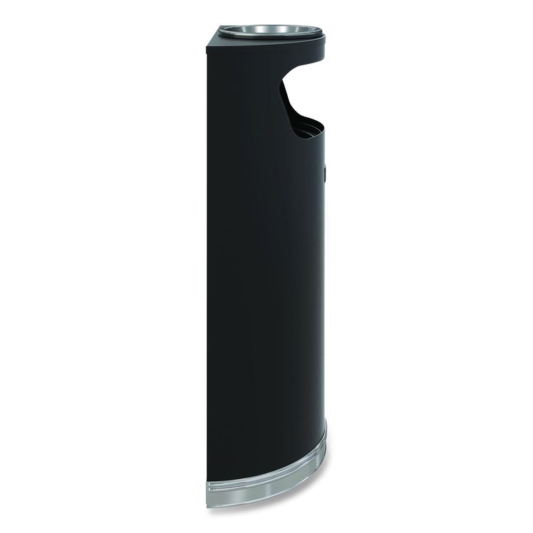 Half Round Metal Trash Can with Ashtray, 9 gal, Steel, Black