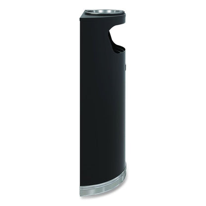 Half Round Metal Trash Can with Ashtray, 9 gal, Steel, Black