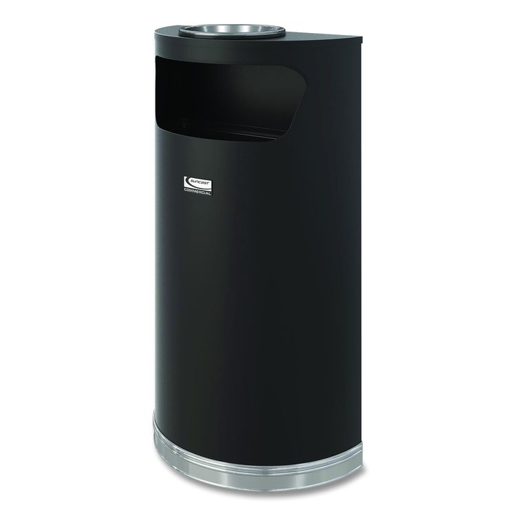 Half Round Metal Trash Can with Ashtray, 9 gal, Steel, Black
