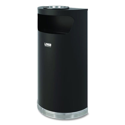 Half Round Metal Trash Can with Ashtray, 9 gal, Steel, Black