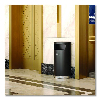 Half Round Metal Trash Can, 9 gal, Steel, Black