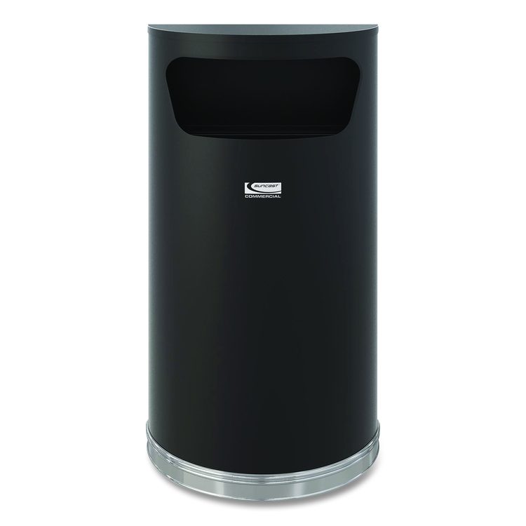 Half Round Metal Trash Can, 9 gal, Steel, Black